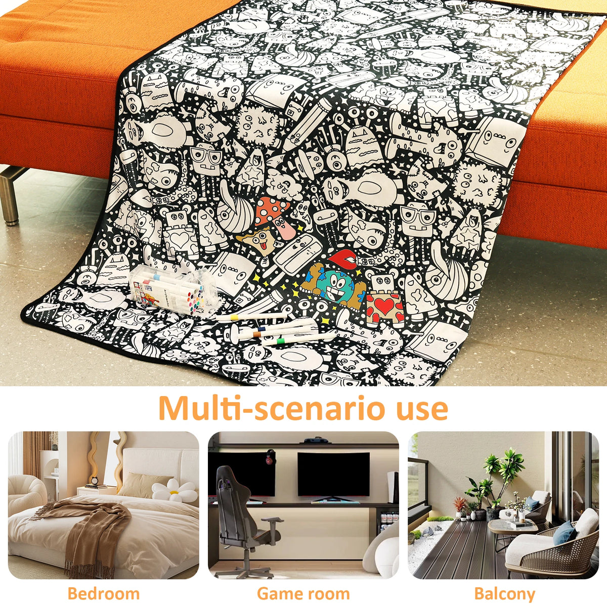 DoodleThrow™ Color-In Blanket with 24 Markers