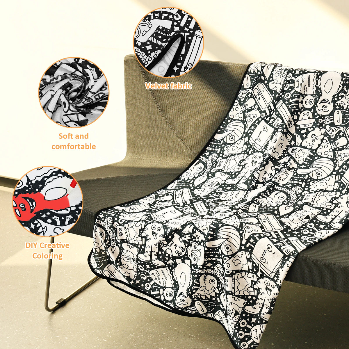 DoodleThrow™ Color-In Blanket with 24 Markers