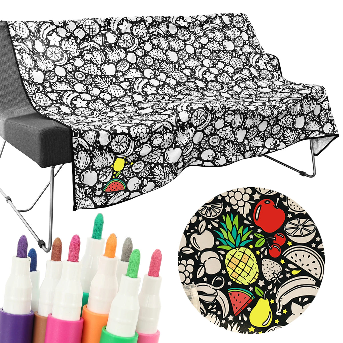 DoodleThrow™ Color-In Blanket with 24 Markers