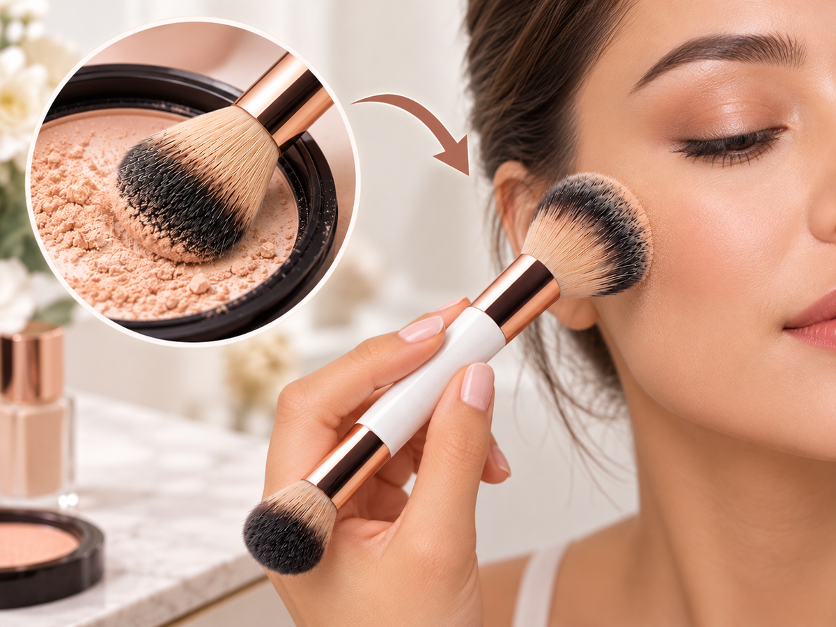 Dual-Ended Powder & Face Makeup Brush - How It Works 2