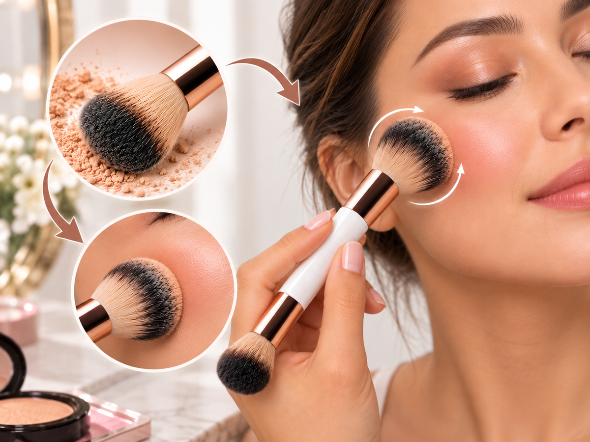 Dual-Ended Powder & Face Makeup Brush - How It Works 3