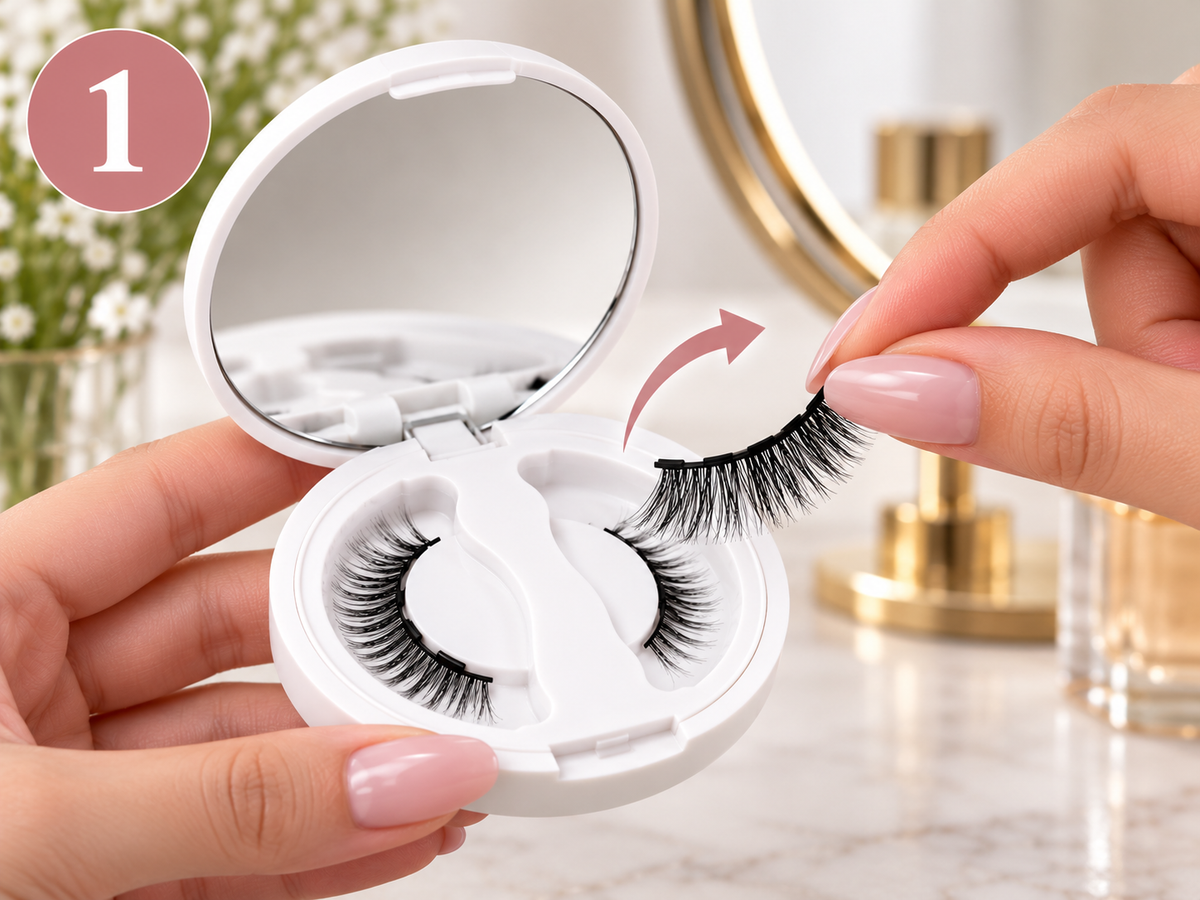 Glue-Free Magnetic False Eyelashes with Applicator - How It Works 1