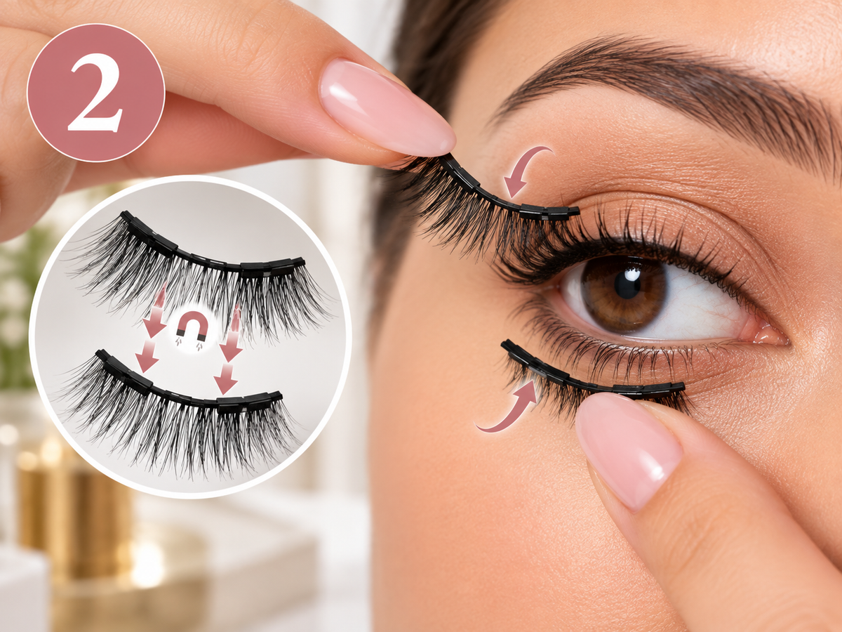 Glue-Free Magnetic False Eyelashes with Applicator - How It Works 2